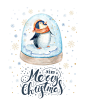 PSD+PNG唯美手绘水彩冬季企鹅圣诞节彩旗雪花卡片 免抠设计素材