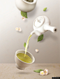 绿茶 白瓷茶具 清澈 茶汤 悬浮 海报