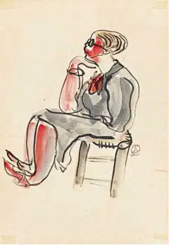 紅領結女士 W130，1920s_30s，水墨 水彩 紙本，45