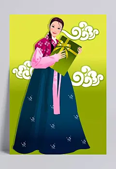 拿着礼物的韩服少女人物漫画|PSD,PSD分层素材,绘画设计,卡通人物,漫画人物,人物插画,水彩人物,卡通漫画人物,企业漫画人物,卡通人物,PSD分层素材,PSD素材