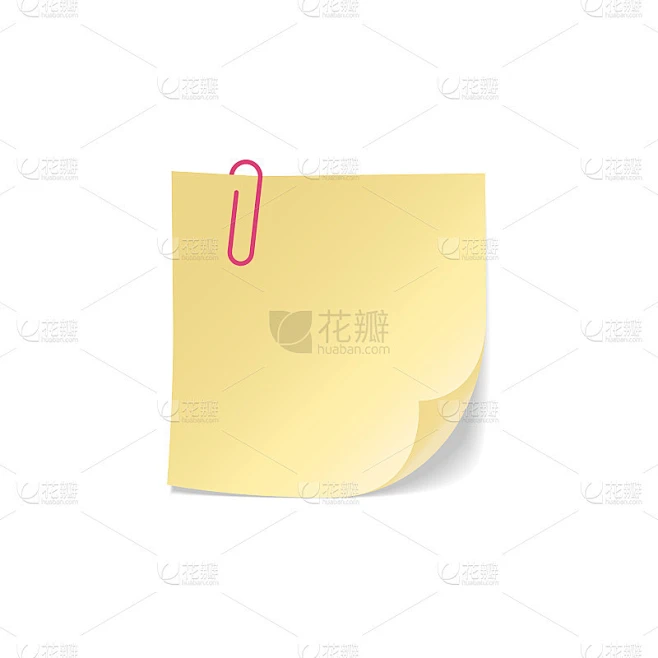 Yellow sticky note with paperclip and drop shadow 素材-花瓣网