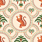 Summer ceramic tile pattern with tropical palm tree, Asian tiger animal, checkered round shapers. Cute vector jungle print, funny beach background, damask ornament, geometric textile design, mosaic 库存矢量图
