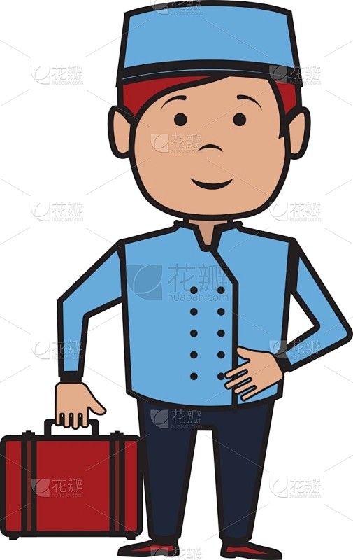 酒店,性格,门童,计算机图标,分离着色,可爱的,制服,人,男人,服务