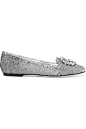 Dolce & Gabbana - 带缀饰蕾丝覆面网布芭蕾平底鞋 : 鞋跟高约 1.5 厘米
 银色蕾丝覆面网布
 套穿款
 意大利制造