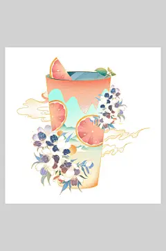 奶茶饮品美食插画素材