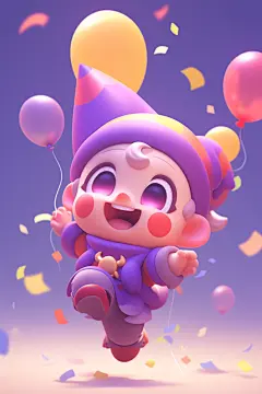 紫色愚人节小丑3D立体模型图片