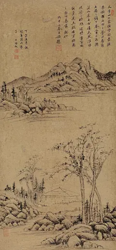 王时敏 疏林亭子 立轴 水墨纸本作品欣赏