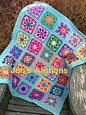 Crocheted afghan kaleidoscope granny squares BABY afghan baby blanket 32"x36" combo 2 colors with seafoam border READY to SHIP