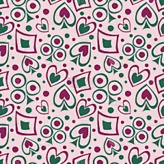 无缝矢量模式与图标的扑克牌。背景与手绘符号。装饰重复点缀。系列游戏和赌博无缝矢量模式。