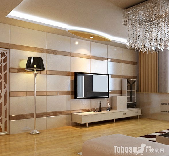 白色简约玻璃电视墙效果图土拨鼠装饰设计门户