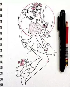 素材丨画风清新，唯美的小插画_美人鱼 : 她画的都是性感的小姐姐 练习线条的画法 她一定是充满美好幻想的女孩 每一个美女的服装搭配 每一个人物的服装搭配 都可以放在…