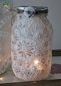 用罐头瓶和蕾丝织物手工DIY制作的精致烛灯图片教程╭★肉丁网