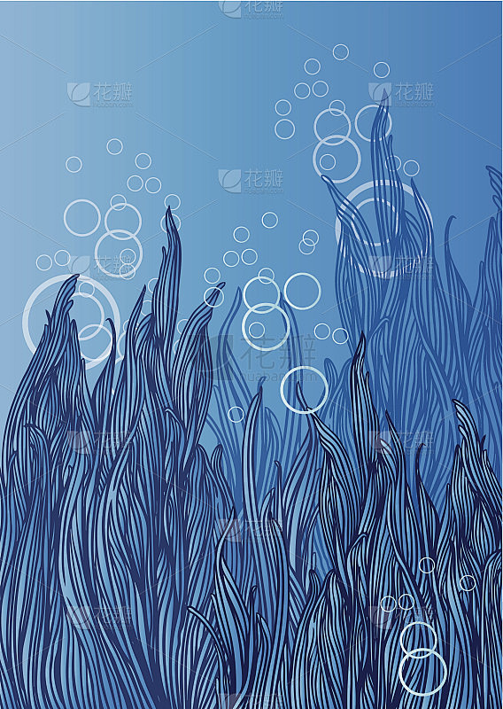 海洋背景与海藻和波浪