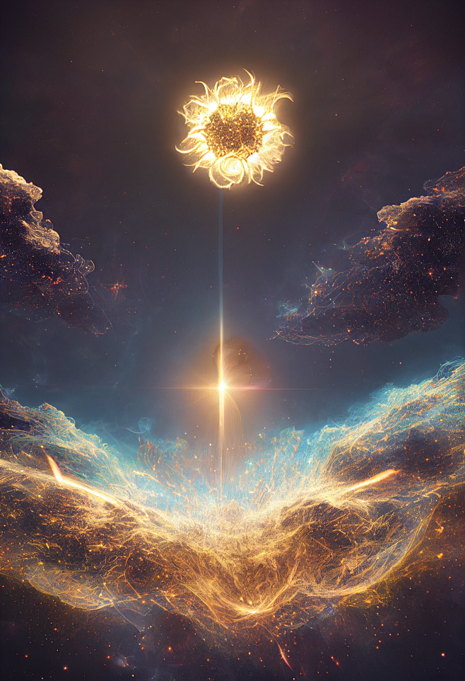 suns , white clouds, supernova , diamonds:1.5, glowing chakras, sparks ...