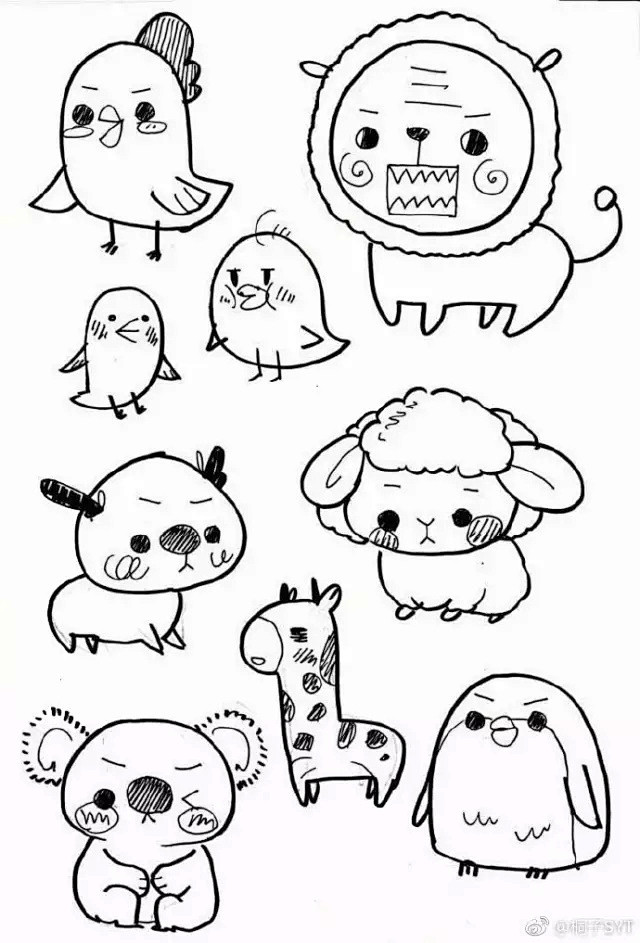【绘画参考】一只笔就能搞定的可爱黑白简笔...