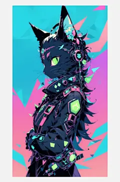 数字艺术超现实插画镭射猫插画创意猫装饰-众图网