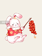 红色可爱春节兔子掩耳朵放鞭炮兔年新年元素图片_潮国创意
