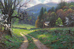 泡沬采集到诗意景色山水屋画集