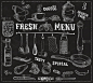 Kitchen tools, food ingredients background with ca