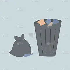 垃圾桶和垃圾袋，垃圾瓶，矢量插图，平面风格