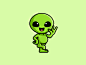 外星人贴纸设计快乐卡哇伊可爱微笑绿色可爱可爱友好插图吉祥物人物怪物生物空间飞碟地球外星人问候你好
