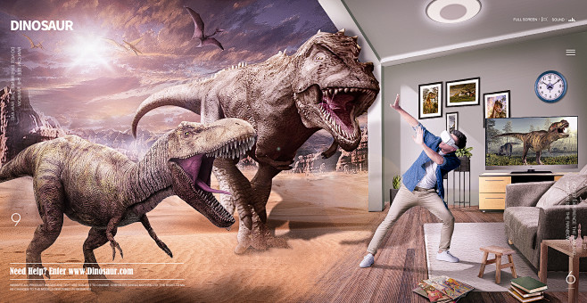 VR眼镜合成海报-恐龙与人相结合的虚拟场...