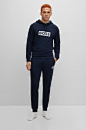 Regular-fit hoodie in French terry with logo print, Dark Blue