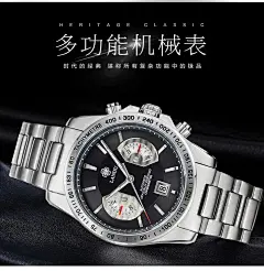 商务大气 腕表/珠宝饰品/眼镜 海报 【整点聚】【开年回馈 三八专场】 瑞士兰度正品超酷多功能全自动机械表男士手表 商务休闲防水精钢带男表-聚划算团购