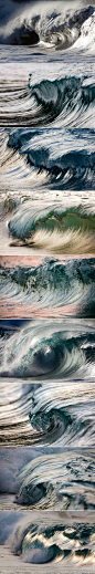 【摄影】水本无形，但摄影师 Pierre Carreau 通过高速摄影的方式将海浪“凝固”，使之成为了有形的雕塑。这些被定格的波涛就似被禁锢的野兽，虽然相隔以对却仍能感到那一触即发的“张力”。 #波浪雕塑# #视觉创意# via：http://zhan.renren.com/mushitiangong?gid=3674946092076957503