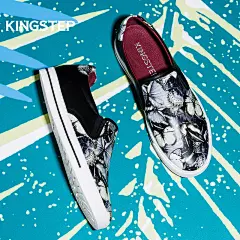 康奈旗下君步男鞋秋季潮鞋印花男士休闲鞋板鞋男皮鞋套脚乐福鞋-tmall.com天猫