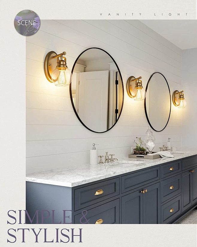 Audickic Gold Wall Sconce, Bathroom Wall Light, Vanity Lighting