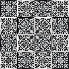 手绘黑白瓷砖无缝图案