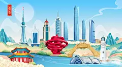 国潮城市插画青岛
