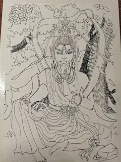 手绘天神观音画草图