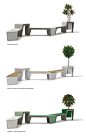 The Module P — urban furniture system design : Two modules can combine figures of any complexity according to any environment’s specific character — net of paths, relative positioning of trees and other landscape’s objects.