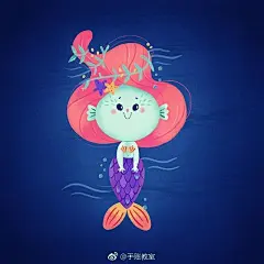 俏皮又可爱的美人鱼，小清新手帐插画，by：martuka_art ​ ​​​​