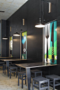 ♂ Artistic commercial public space design - Bar Testoni in Sydney is a contemporary place to pick up a sandwich and coffee in the Mosman area, standing out from the crowd by its heavy use of black, punctured by sections of colourful graphics.: 