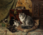 19世纪荷兰画家Henriette Ronner-Knip是个超级猫奴，她绘画许多优秀的以猫为主题的画作。