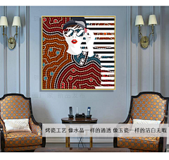画品厂家田小姐采集到锦尚晶瓷画创意个性壁画客厅玄关抽象装饰画现代简约时尚美女挂画