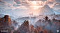 Horizon Zero Dawn - Mountain Landscapes, Lukas Kölz : These shots show the teams world building efforts to create the Nora territory in Horizon. This region is inspired by landmarks in Colorado, U.S. <br/>Working as an environment artist at Guerrill