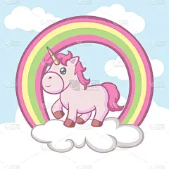 可爱的,云,彩虹,婴儿,独角兽,请柬,贺卡,小马,小的,梦想