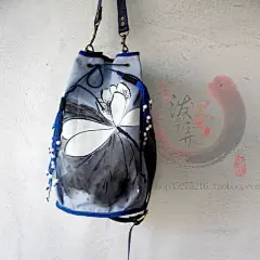 中国风手绘/叶上初阳干宿雨，水面清圆/手工原创设计皮牛仔水桶包 鱼窝窝 新款 2013