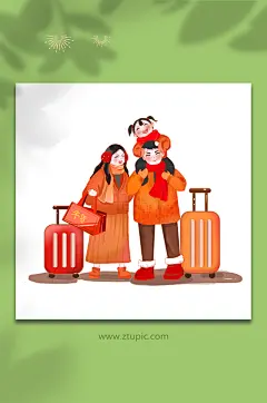 春运卡通插画全家福插画春节新年插画 全家福照片样片