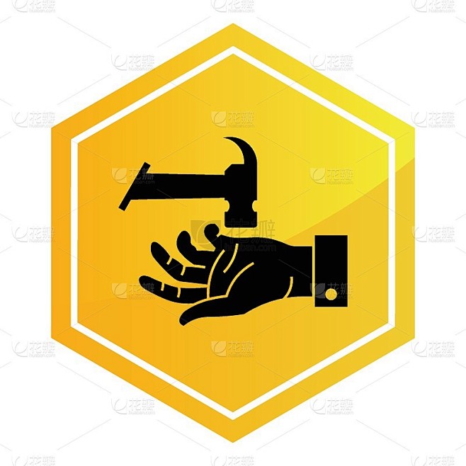 Hand Hazard Warning Vector, Hammer with Hand Safet