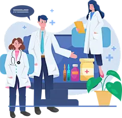 医疗健康保险插画素材插画插图标 icon 涂鸦 黑白简笔画 插画 漫画 卡通drug_consultation_with_doctor_medical_health_pickolab_studio