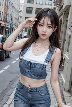 韩国街头 | 牛仔衣时尚女孩《Ai写真绘画》 - 知乎