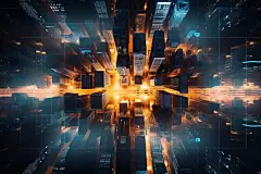 智能化赛博朋克现代城市建筑插画