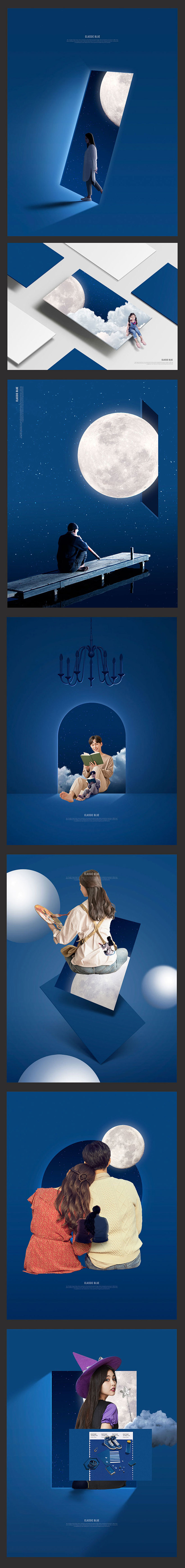 创意合成夜晚蓝色星空星星月亮月球人物合成...