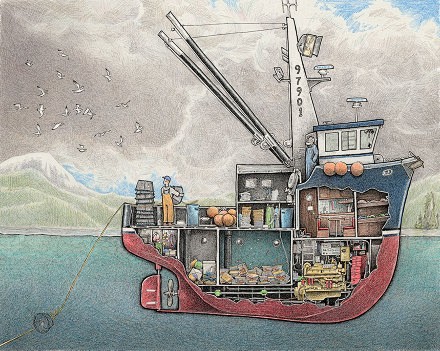一位水手爸爸为儿子画的渔船“解剖图”。画...
