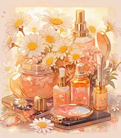 口红 玫瑰花 百合花 向日葵 郁金香 荷花 海水 梅花 各种花朵 美妆 护肤品 插画 高级 简单 韩系 花朵 (38)